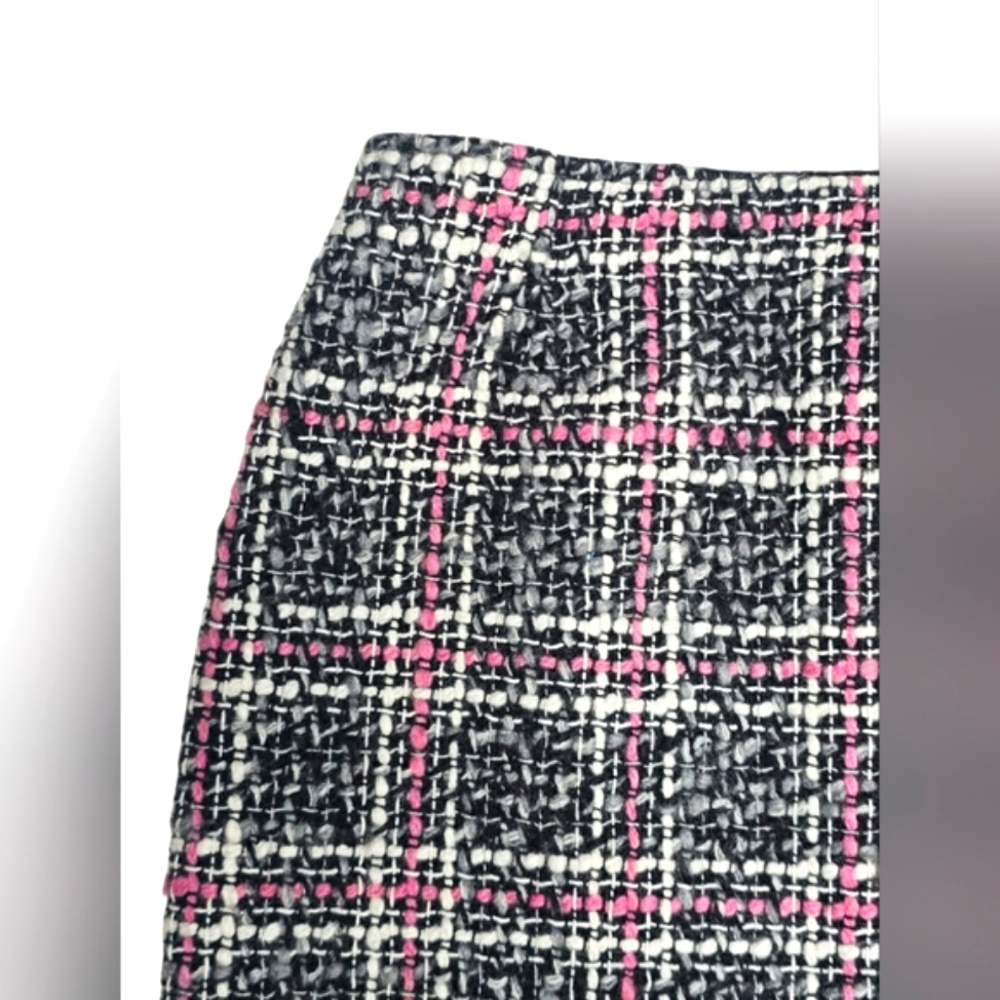 INC International Tweed Pink White & Black Plaid Ruffle Pencil Business Skirt - Picture 3 of 6